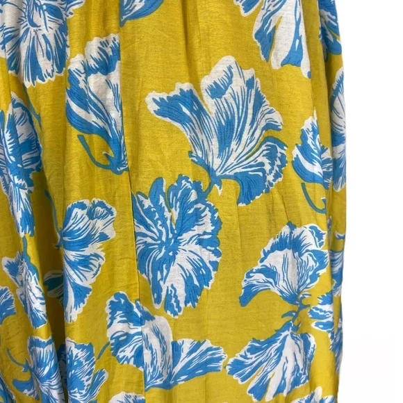 Lulus Love Boldly Yellow Blue Floral Off Shoulder Maxi Dress | Size Small - Picture 4 of 7
